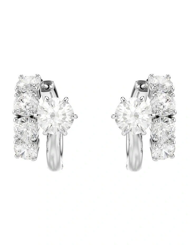 Matrix hoop earrings Round cut Rhodium plated in White image 2