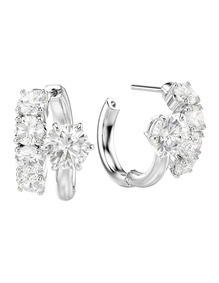 Matrix hoop earrings Round cut Rhodium plated in White image 3