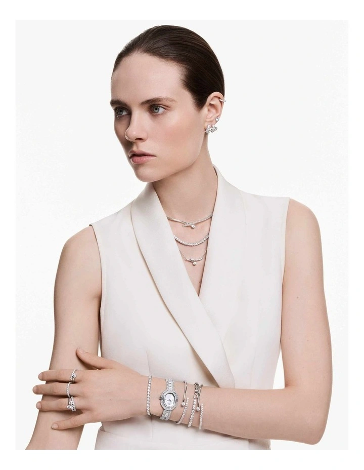 Matrix hoop earrings Round cut Rhodium plated in White image 6
