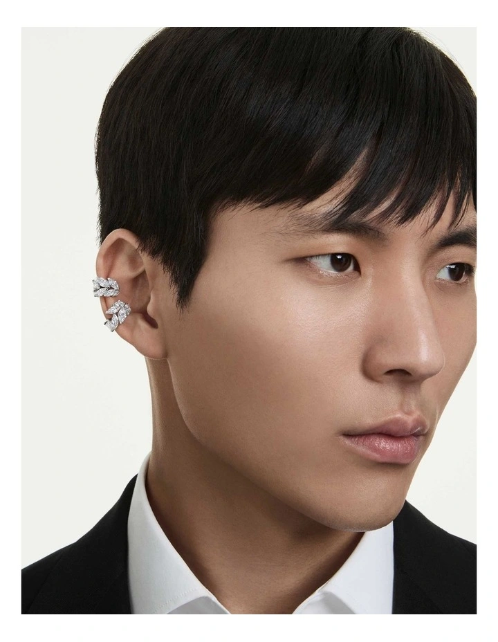 Mesmera ear cuffs Marquise cut Rhodium plated in White image 5