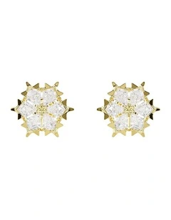 Magic stud earrings Mixed cuts Snowflake 18K gold finish in White