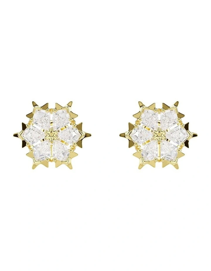 Magic stud earrings Mixed cuts Snowflake 18K gold finish in White image 1