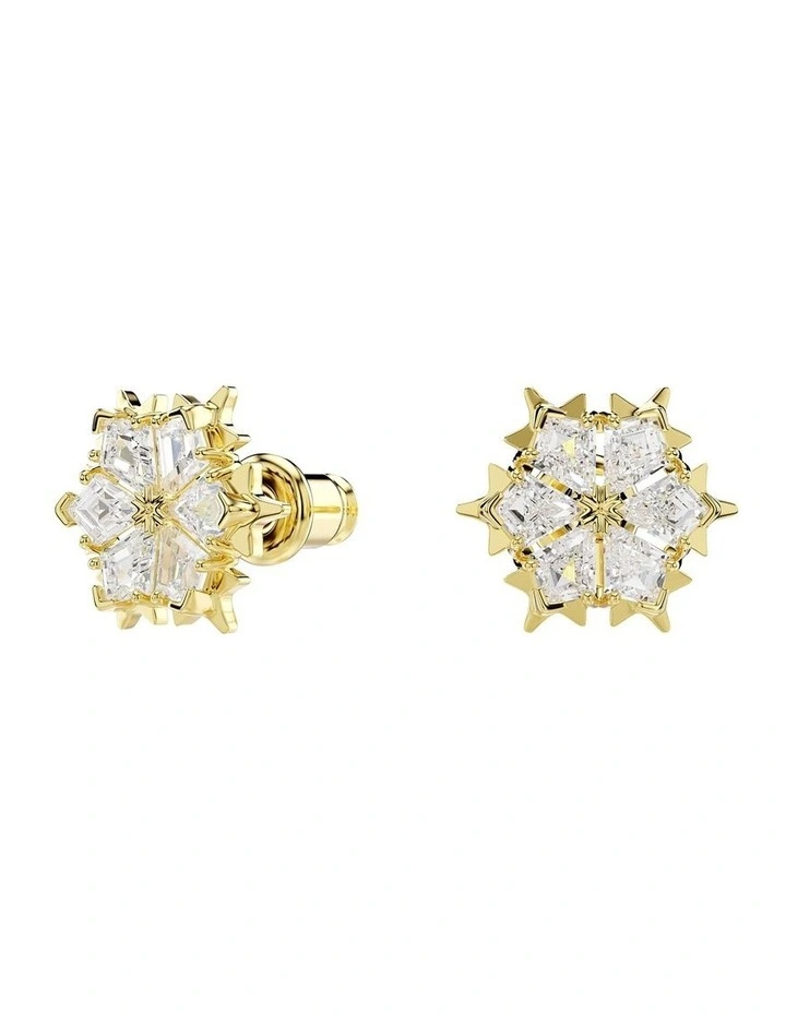 Magic stud earrings Mixed cuts Snowflake 18K gold finish in White image 2