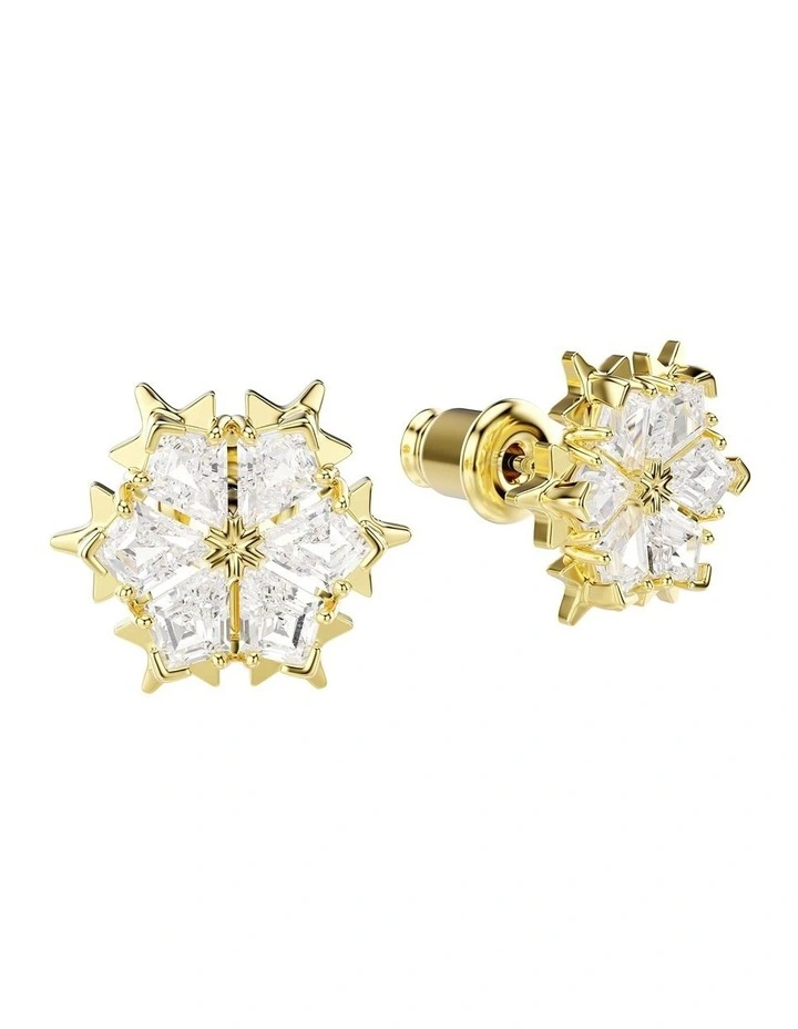 Magic stud earrings Mixed cuts Snowflake 18K gold finish in White image 3