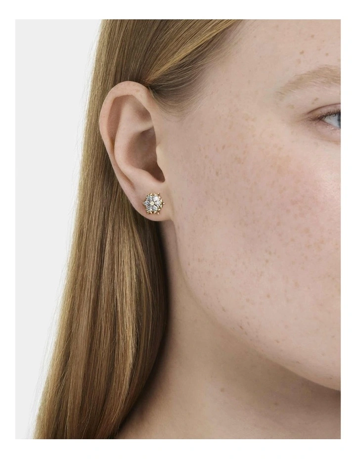 Magic stud earrings Mixed cuts Snowflake 18K gold finish in White image 5