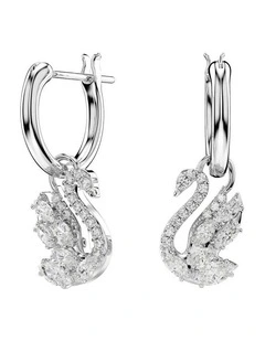 Swan drop earrings Mixed cuts Swan Rhodium plated in White