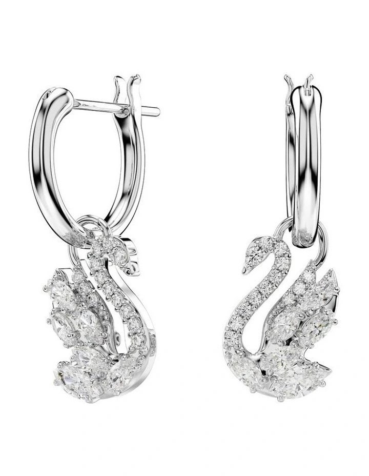 Swan drop earrings Mixed cuts Swan Rhodium plated in White image 1