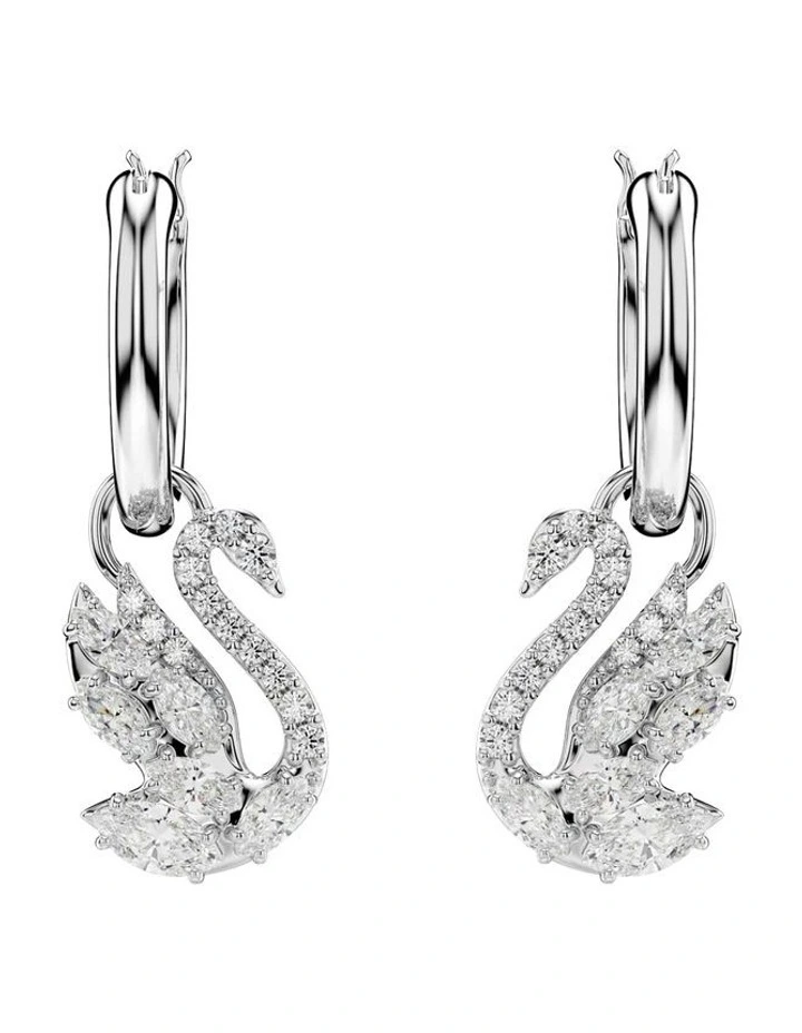 Swan drop earrings Mixed cuts Swan Rhodium plated in White image 2