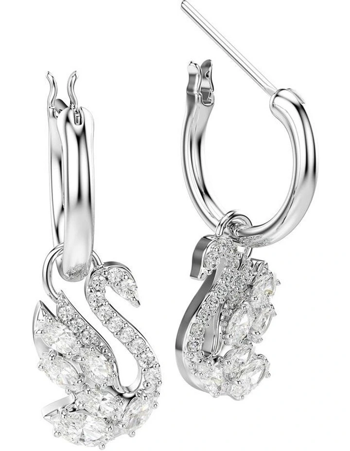 Swan drop earrings Mixed cuts Swan Rhodium plated in White image 3