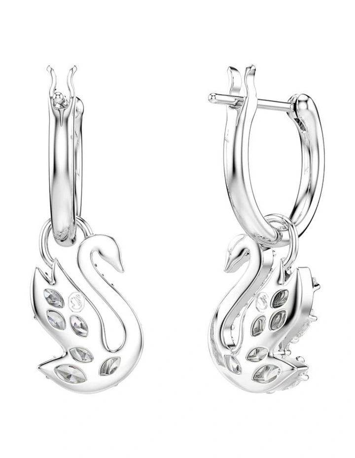 Swan drop earrings Mixed cuts Swan Rhodium plated in White image 4