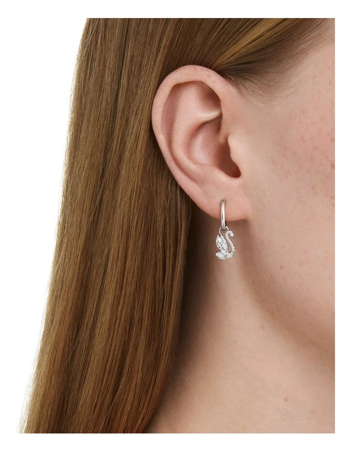 Swan drop earrings Mixed cuts Swan Rhodium plated in White image 5