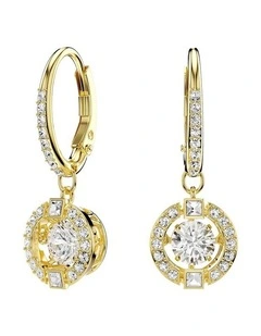 Una Angelic drop earrings Round cut 18K gold finish in White