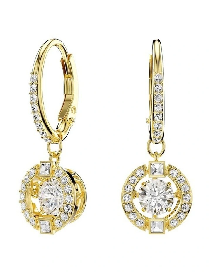 Una Angelic drop earrings Round cut 18K gold finish in White image 1