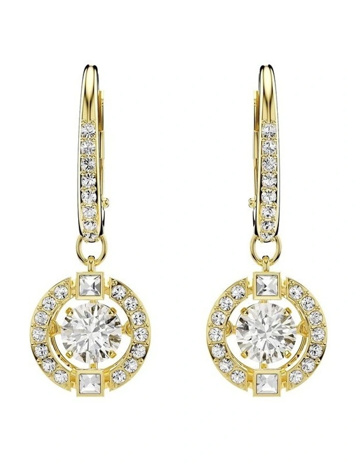 Una Angelic drop earrings Round cut 18K gold finish in White image 2