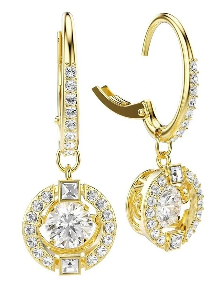Una Angelic drop earrings Round cut 18K gold finish in White image 3