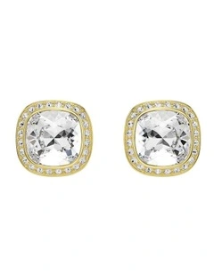 Una Angelic stud earrings Cushion cut 18K gold finish in White