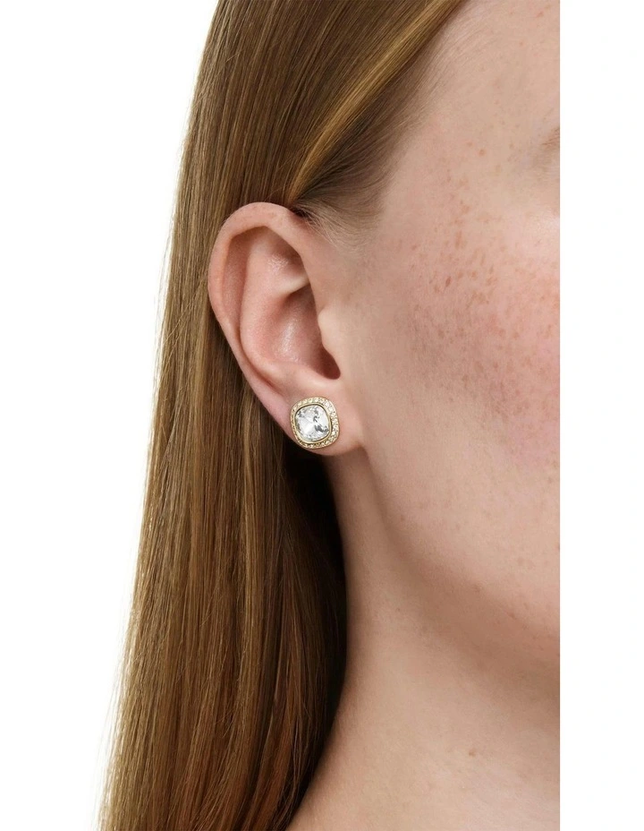 Una Angelic stud earrings Cushion cut 18K gold finish in White image 5