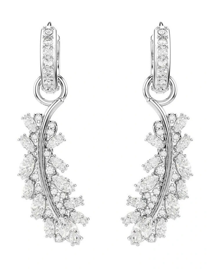 Vienna earrings Mixed cuts Feather Rhodium plated in White image 2