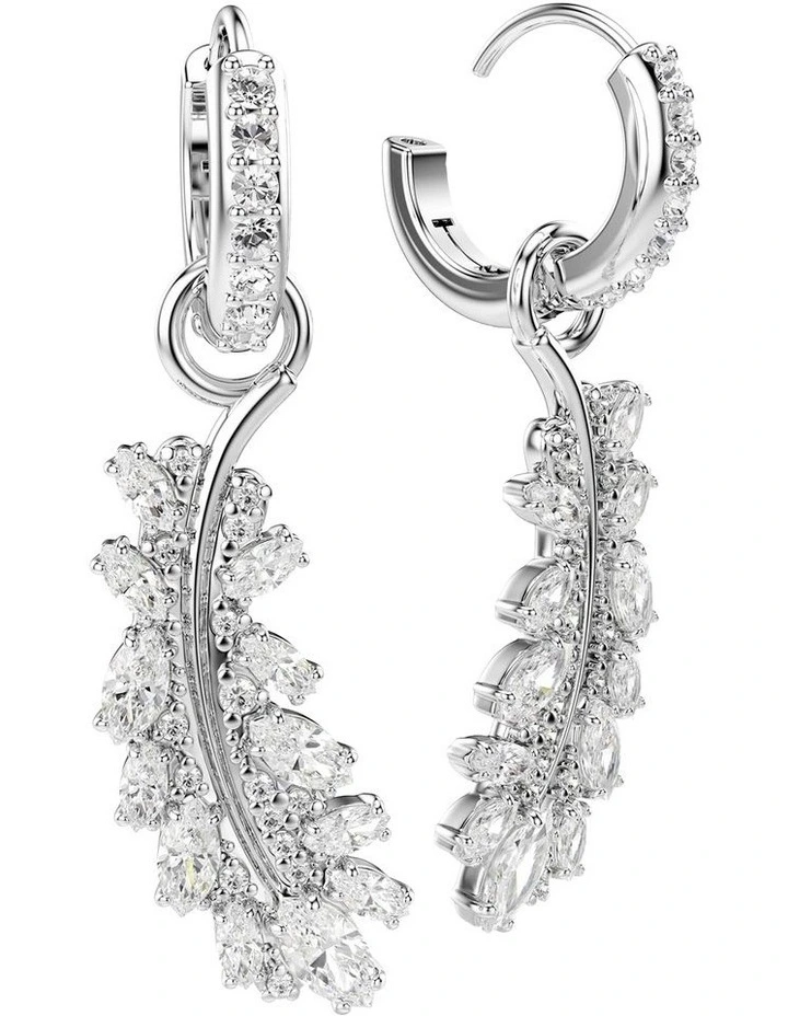 Vienna earrings Mixed cuts Feather Rhodium plated in White image 3