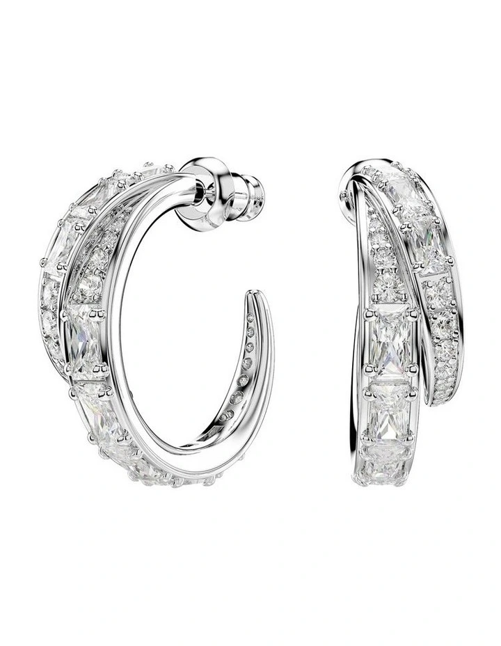 Vienna hoop earrings Mixed cuts Rhodium plated in White image 1