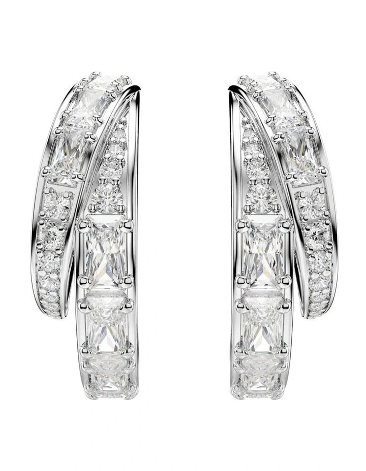Vienna hoop earrings Mixed cuts Rhodium plated in White image 2