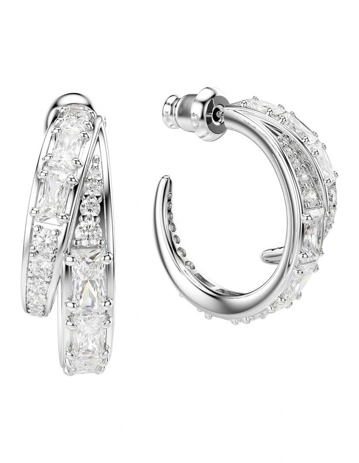 Vienna hoop earrings Mixed cuts Rhodium plated in White image 3