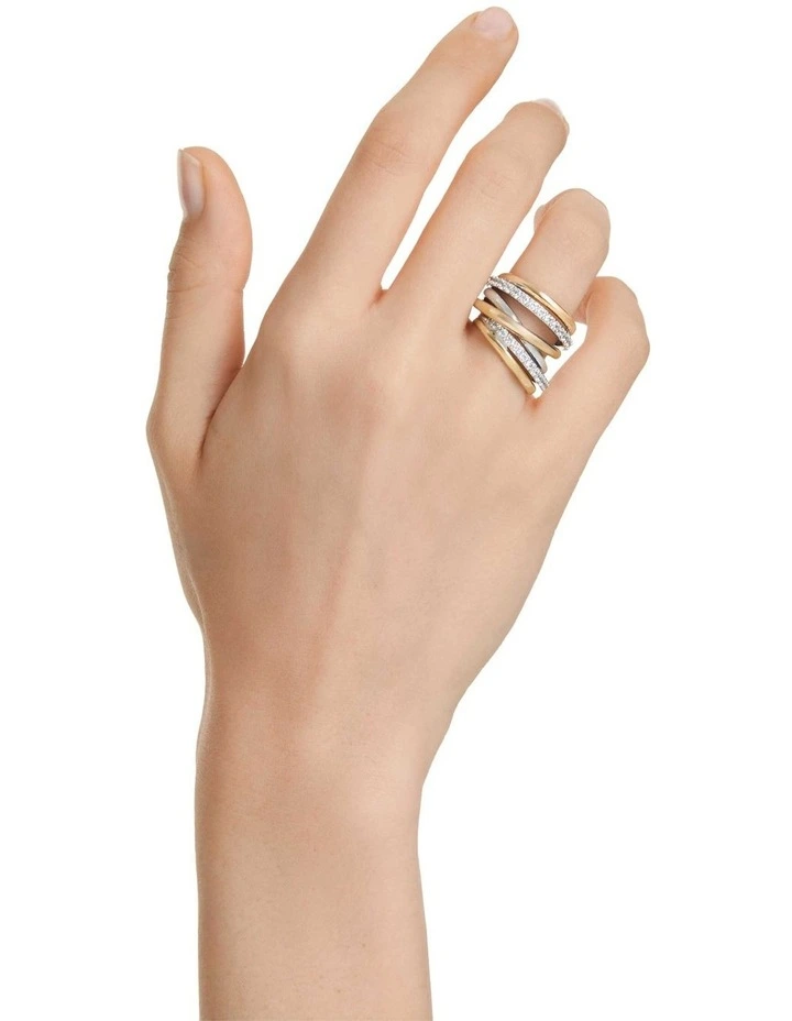 Hyperbola cocktail ring Round cut Mixed metal finish in White image 5