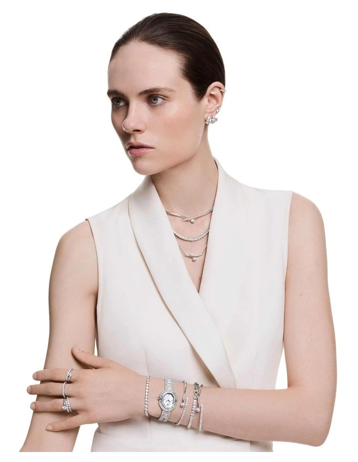 Matrix open ring Round cut Rhodium plated in White image 6