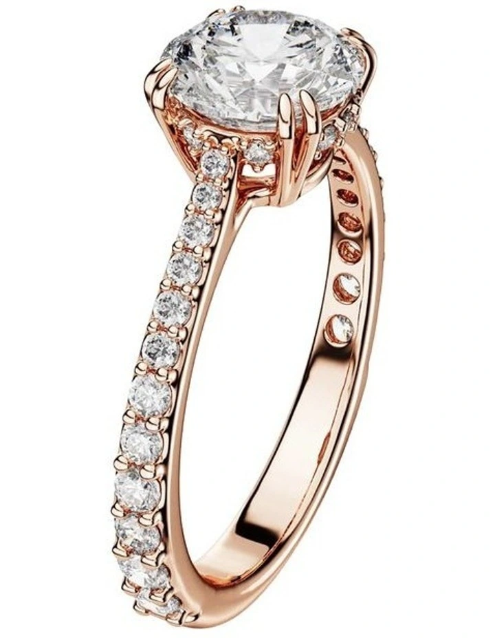 Stilla cocktail ring Round cut Pav 18K rose gold finish in White image 2