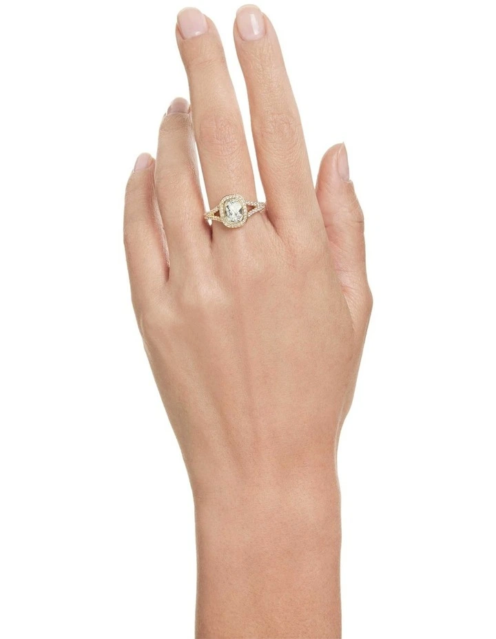 Una Angelic ring Cushion cut 18K gold finish in White image 5