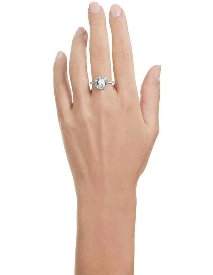 Una Angelic halo ring Cushion cut Rhodium plated in White image 5