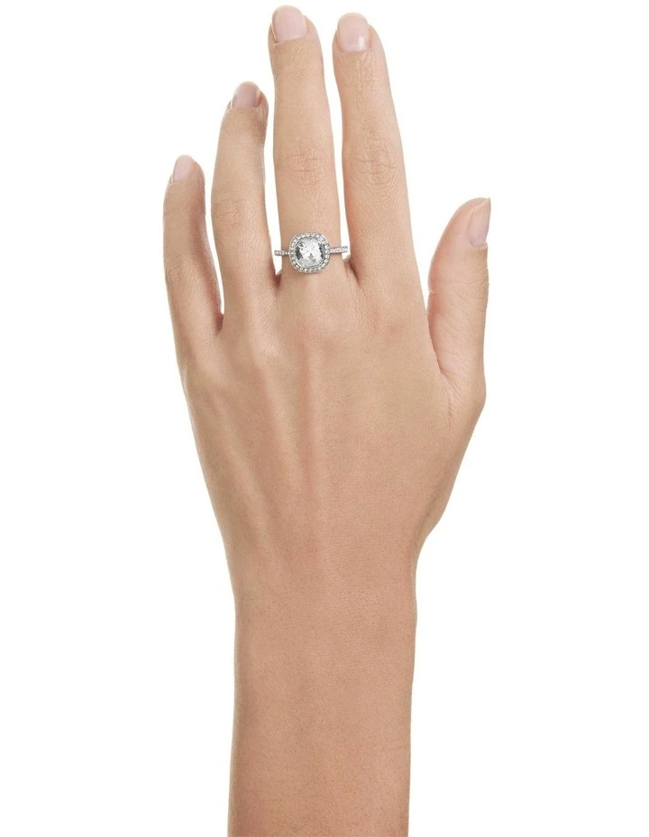 Una Angelic halo ring Cushion cut Rhodium plated in White image 5