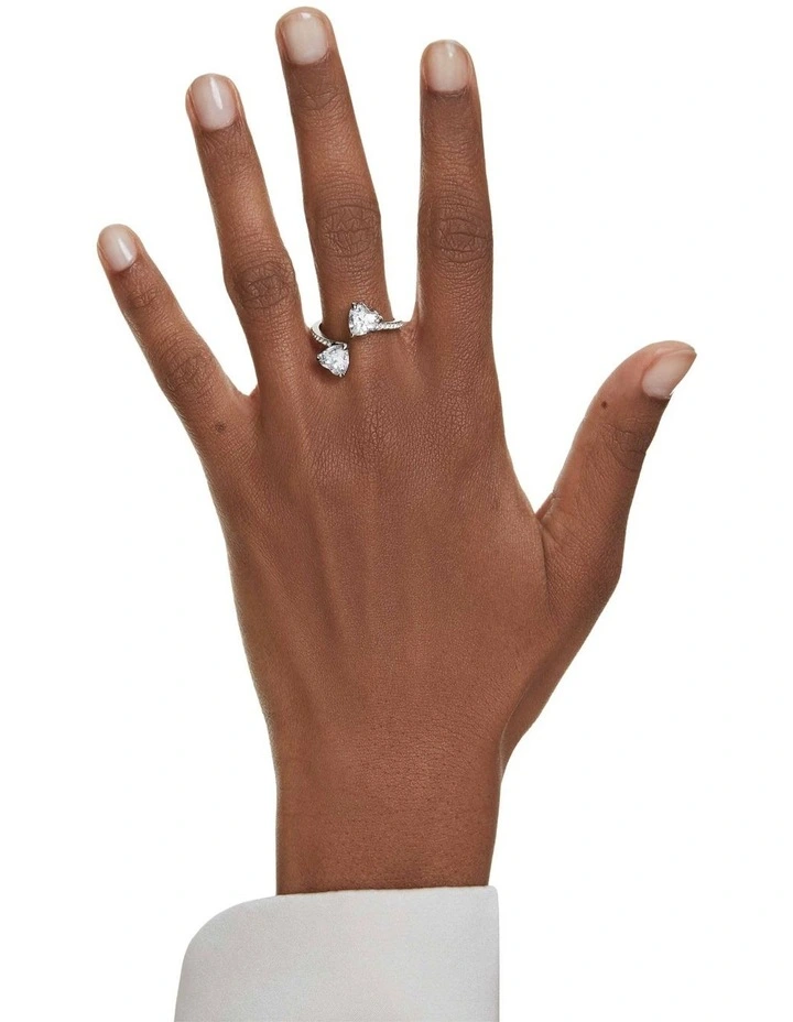 Mesmera open ring Heart cut Pav Rhodium plated in White image 5