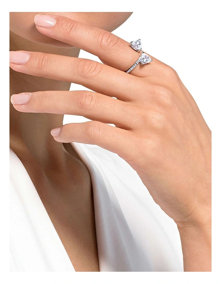 Mesmera open ring Heart cut Pav Rhodium plated in White image 5
