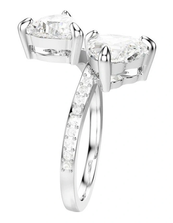 Mesmera open ring Heart cut Pav Rhodium plated in White image 3
