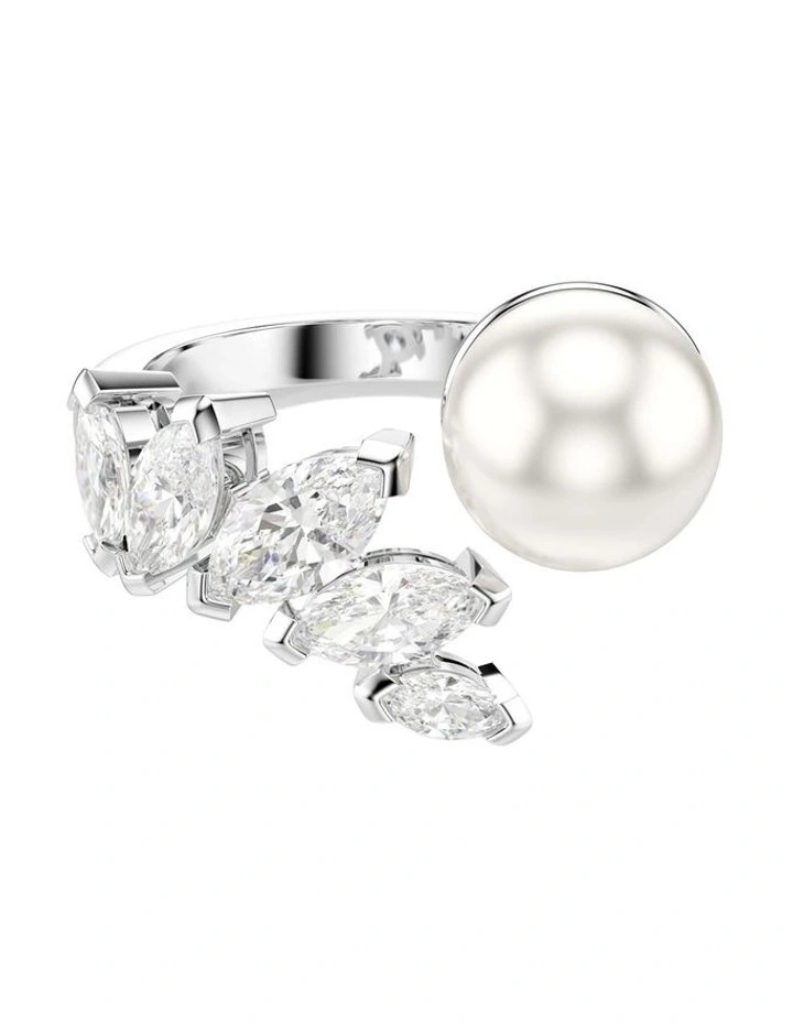 Mesmera open ring Crystal pearl Marquise cut Rhodium plated in White image 1