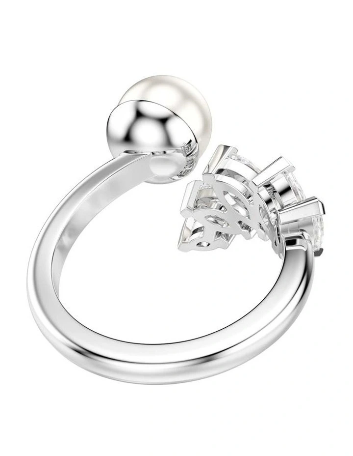 Mesmera open ring Crystal pearl Marquise cut Rhodium plated in White image 4