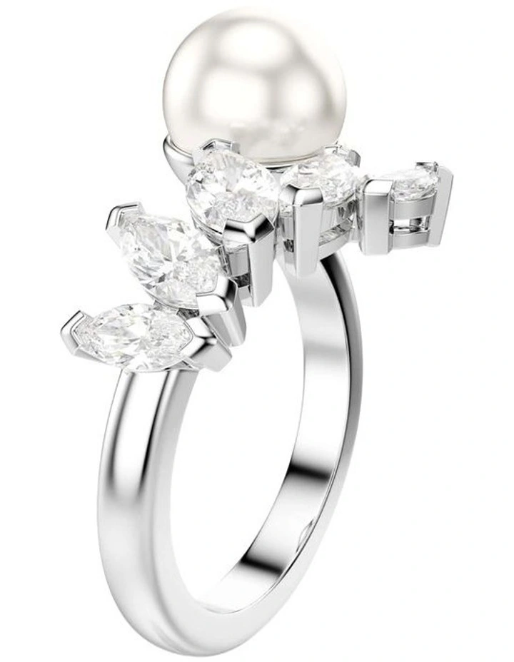 Mesmera open ring Crystal pearl Marquise cut Rhodium plated in White image 2