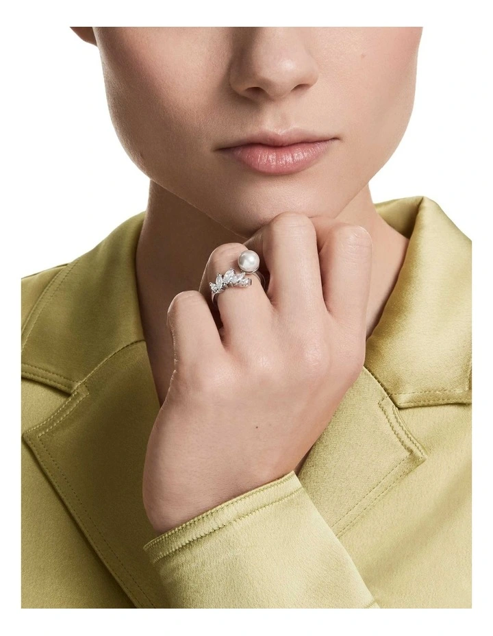 Mesmera open ring Crystal pearl Marquise cut Rhodium plated in White image 6