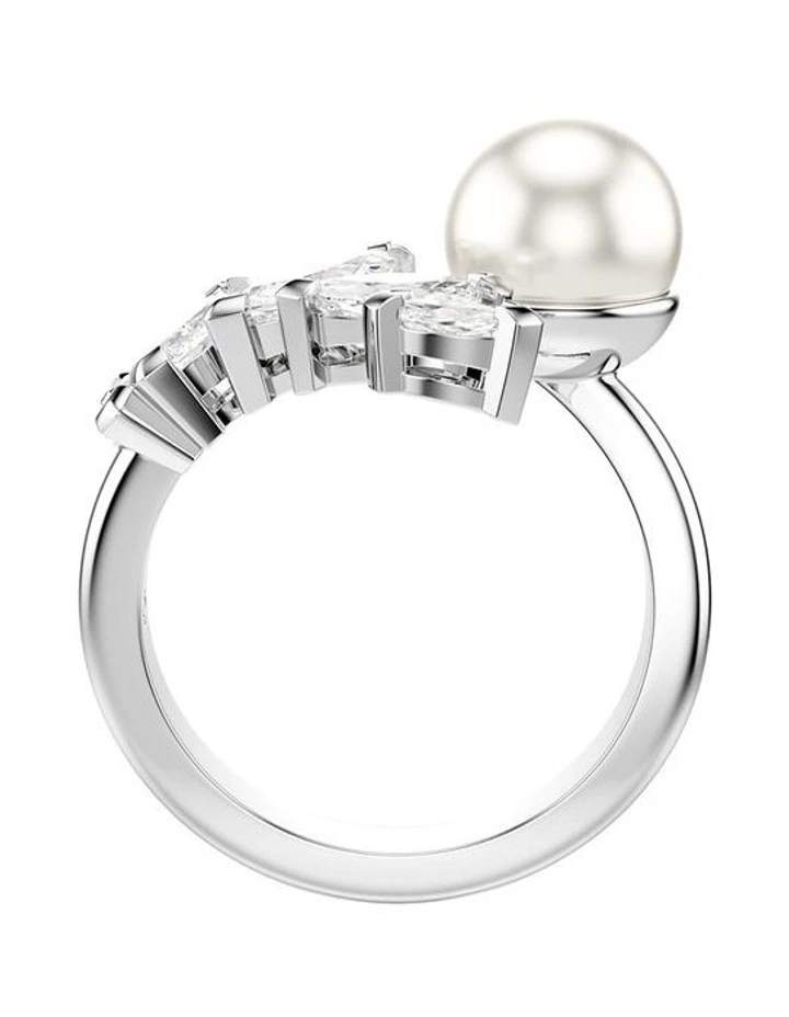 Mesmera open ring Crystal pearl Marquise cut Rhodium plated in White image 3