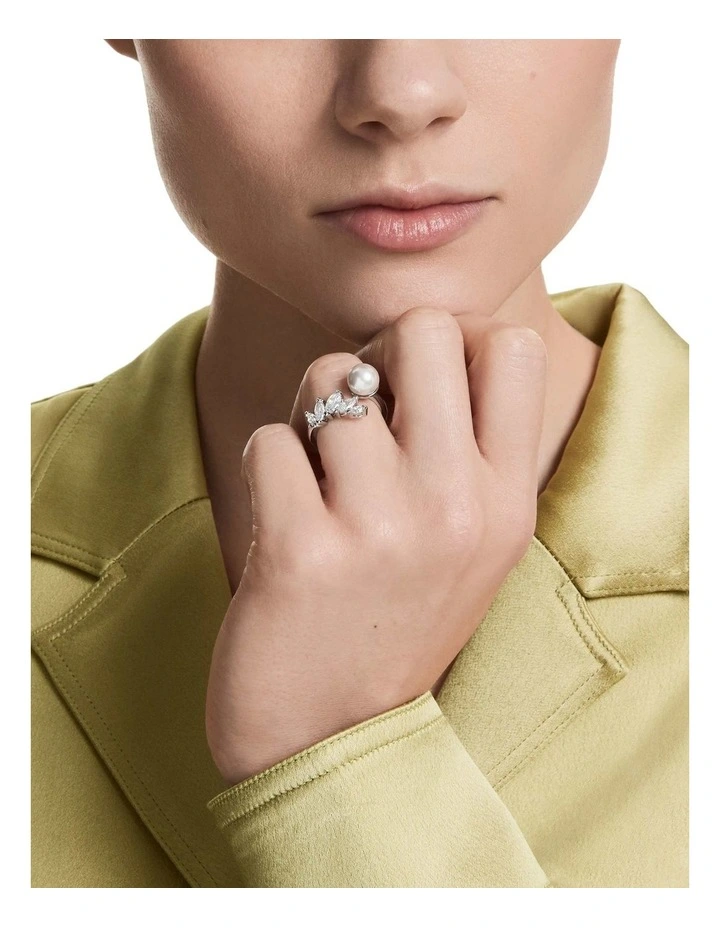 Mesmera open ring Crystal pearl Marquise cut Rhodium plated in White image 6