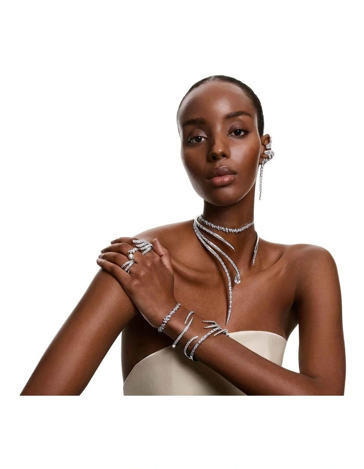Mesmera open ring Crystal pearl Marquise cut Rhodium plated in White image 7