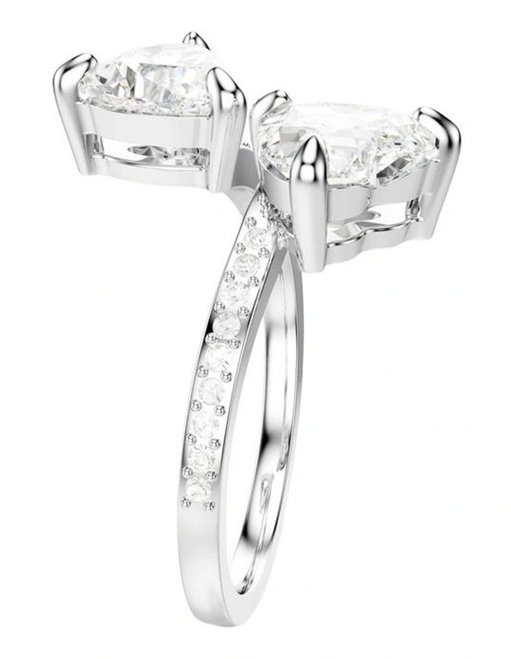 Mesmera open ring Heart cut Pav Rhodium plated in White image 3