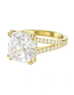 Stilla cocktail ring Square cut Pav 18K gold finish in White