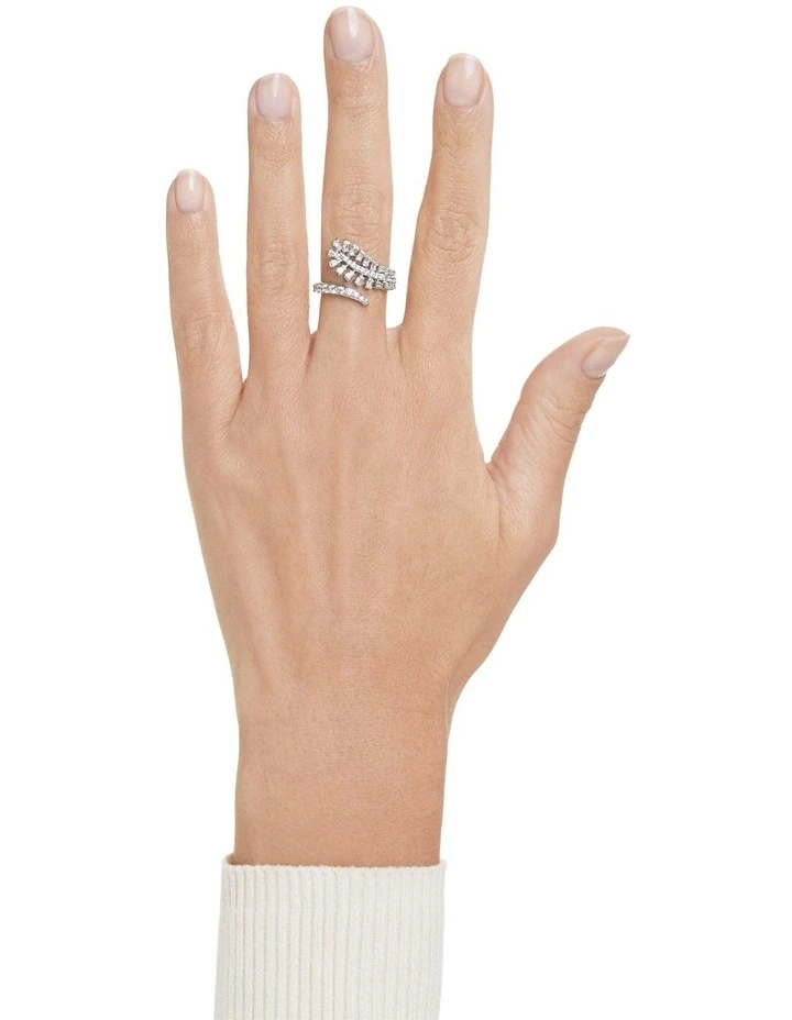 Vienna open ring Mixed cuts Feather Rhodium plated in White image 5