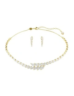 Mesmera Necklace and Earring Set Marquise Cut in White with Gold Finish