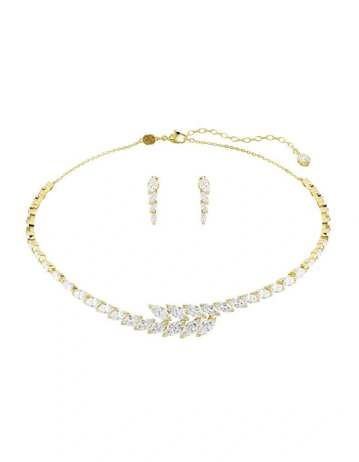 Mesmera Necklace and Earring Set Marquise Cut in White with Gold Finish image 1