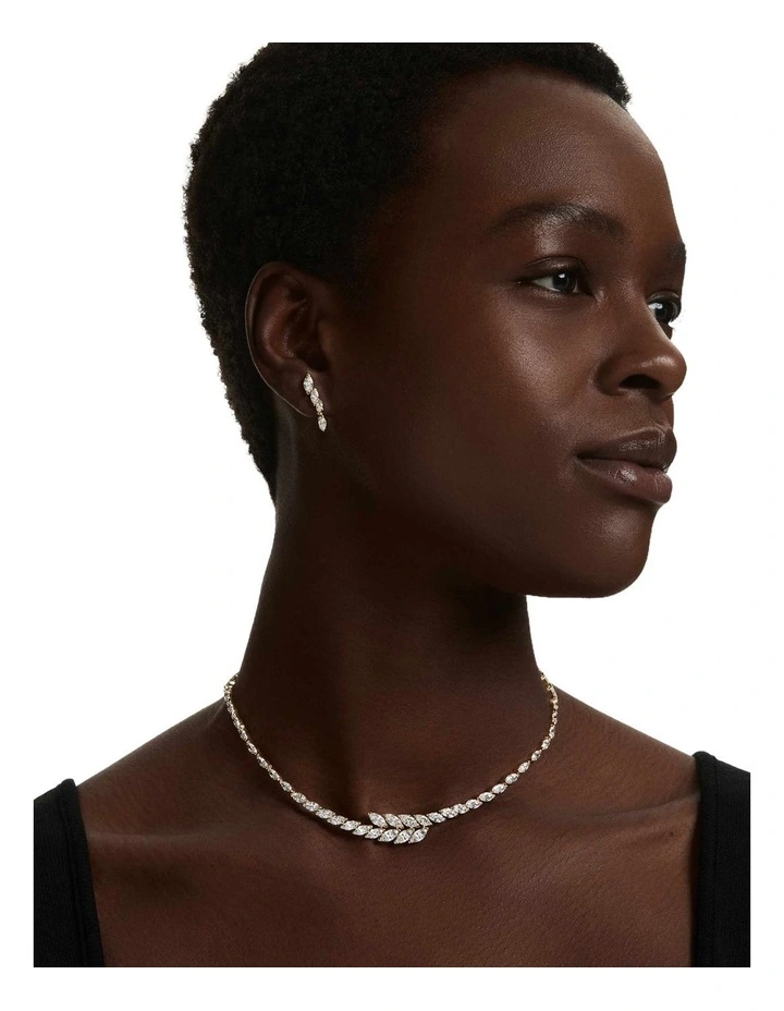 Mesmera Necklace and Earring Set Marquise Cut in White with Gold Finish image 6