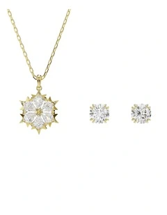 Magic Snowflake Necklace and Earring Set Mixed Cuts in White with Gold Finish
