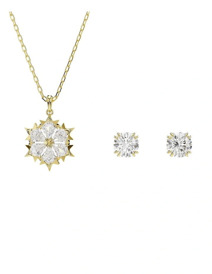 Magic Snowflake Necklace and Earring Set Mixed Cuts in White with Gold Finish image 1